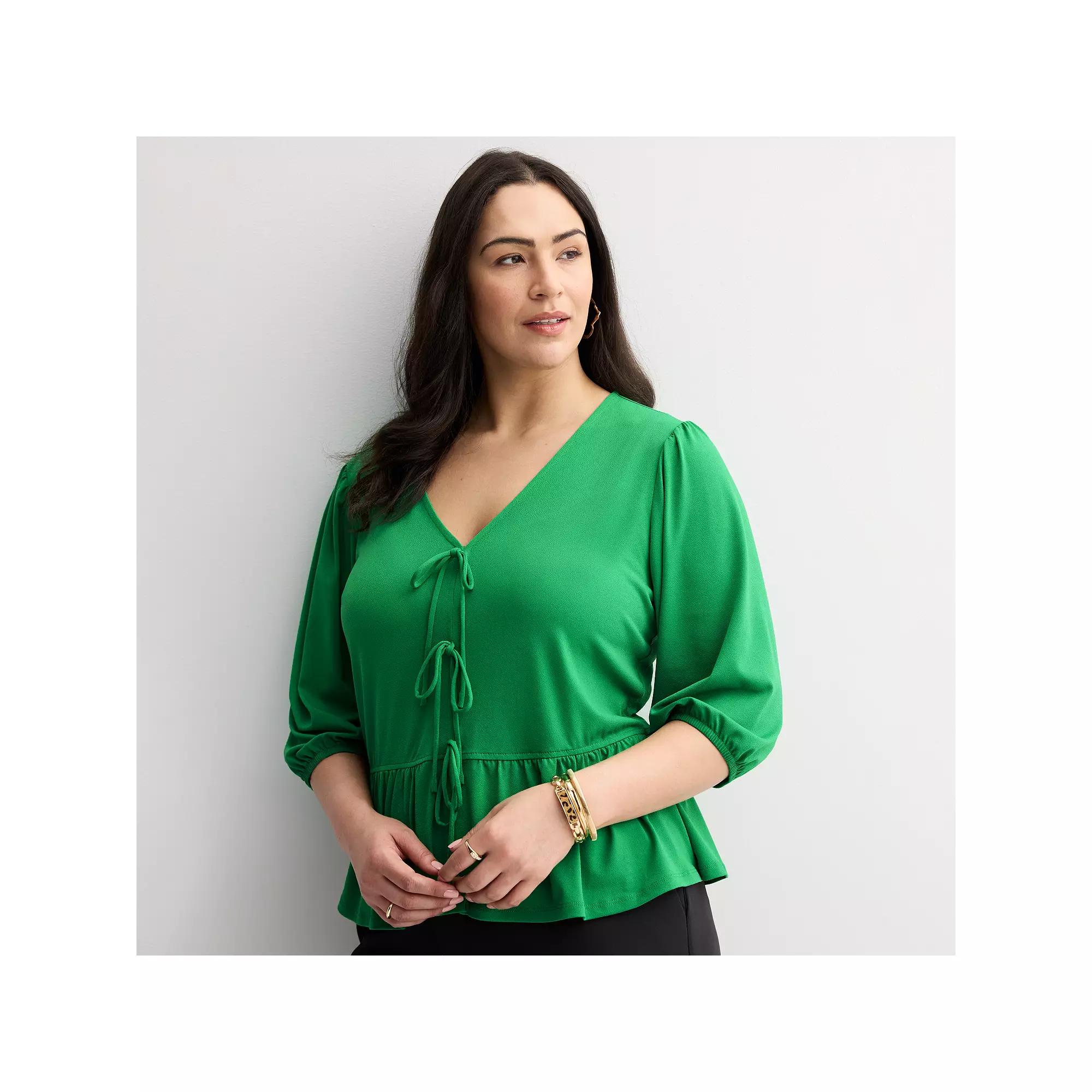 Plus Size INTEMPO™ Tie Front Top, Women's, Size: 2XL, Black Product Image