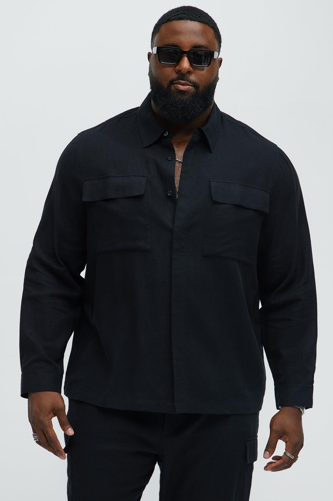 Bahamas Linen Long Sleeve Shirt - Black Male Product Image