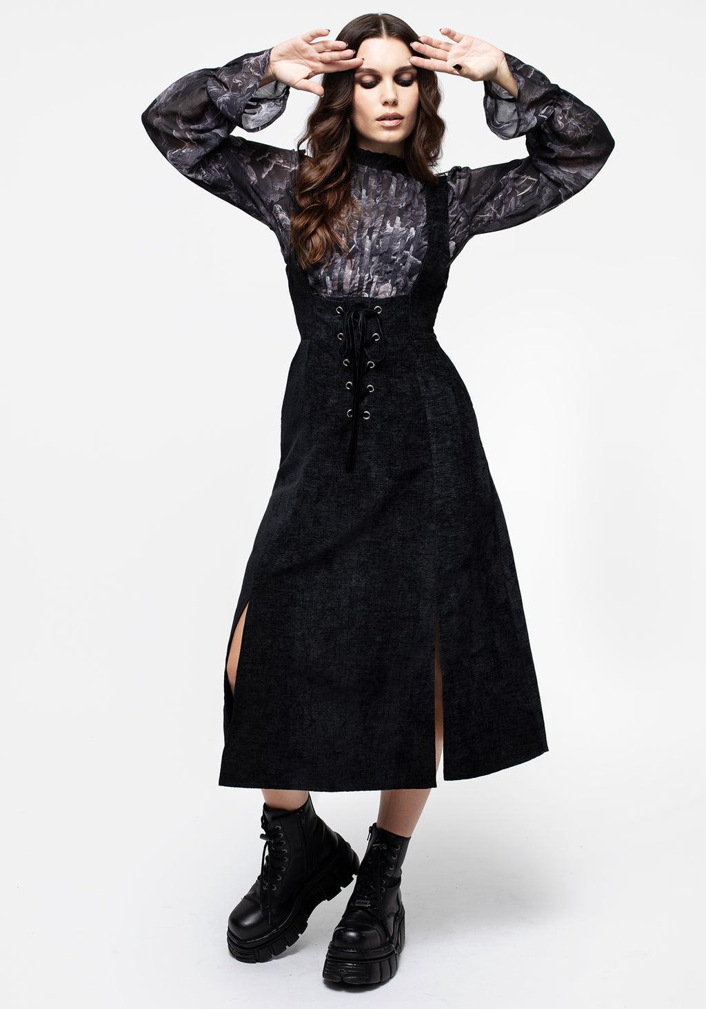 Valar Lace Up Midi Pinafore Dress Product Image