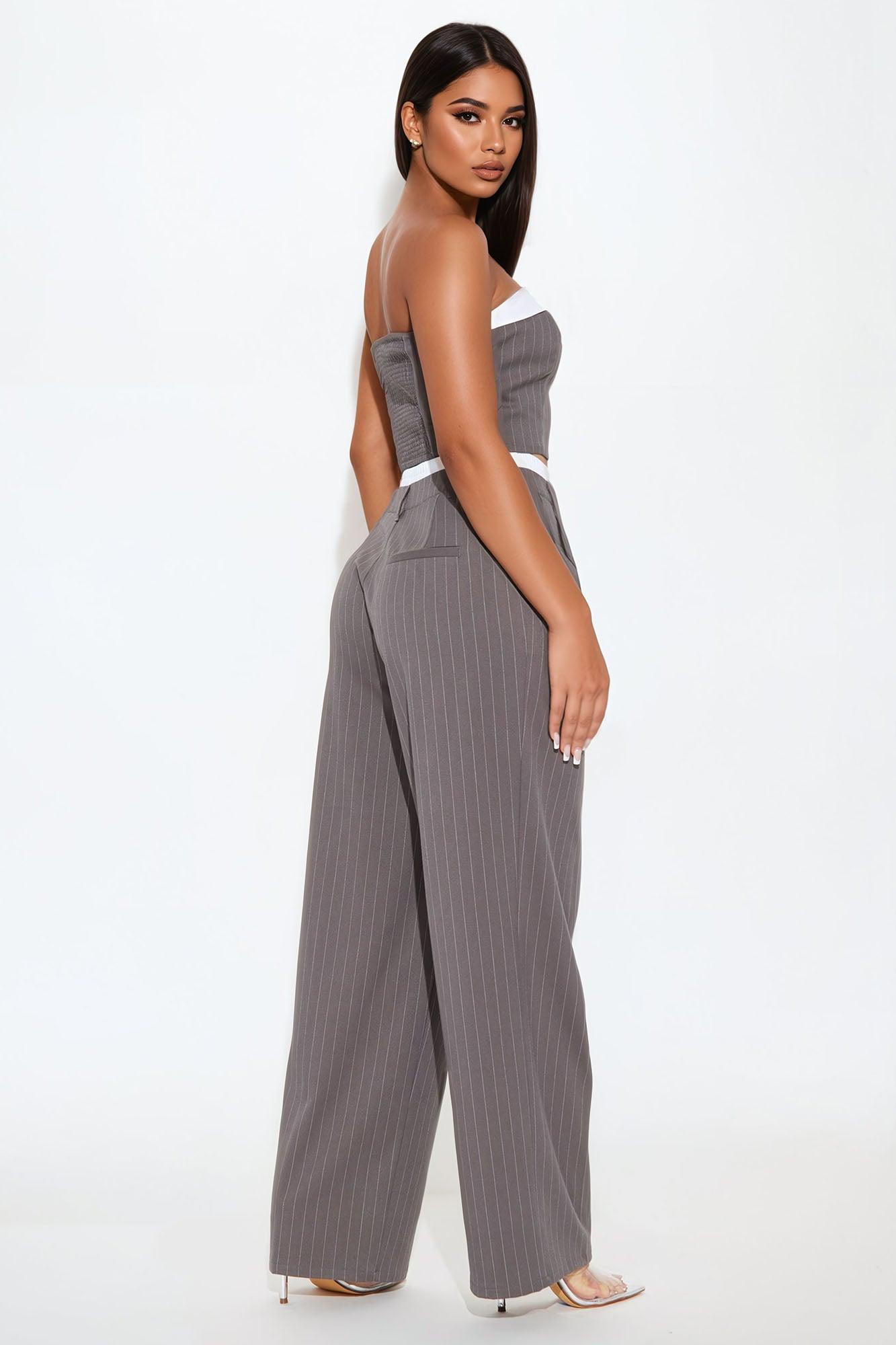 Piper Pinstripe Pant Set  - Charcoal/combo Product Image
