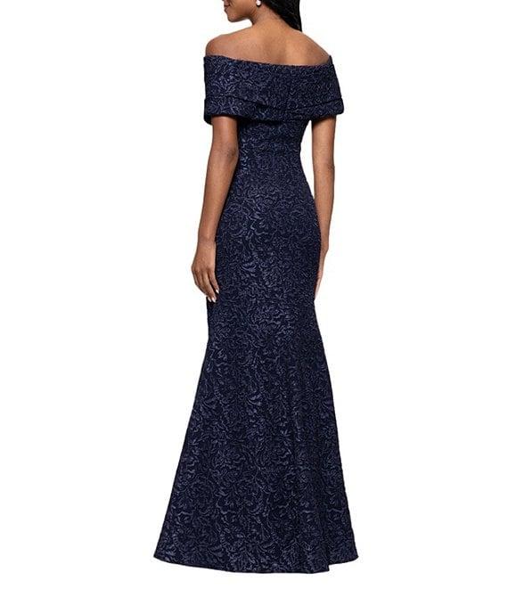 Betsy & Adam Petite Size Stretch Jacquard Off-the-Shoulder Dress Product Image