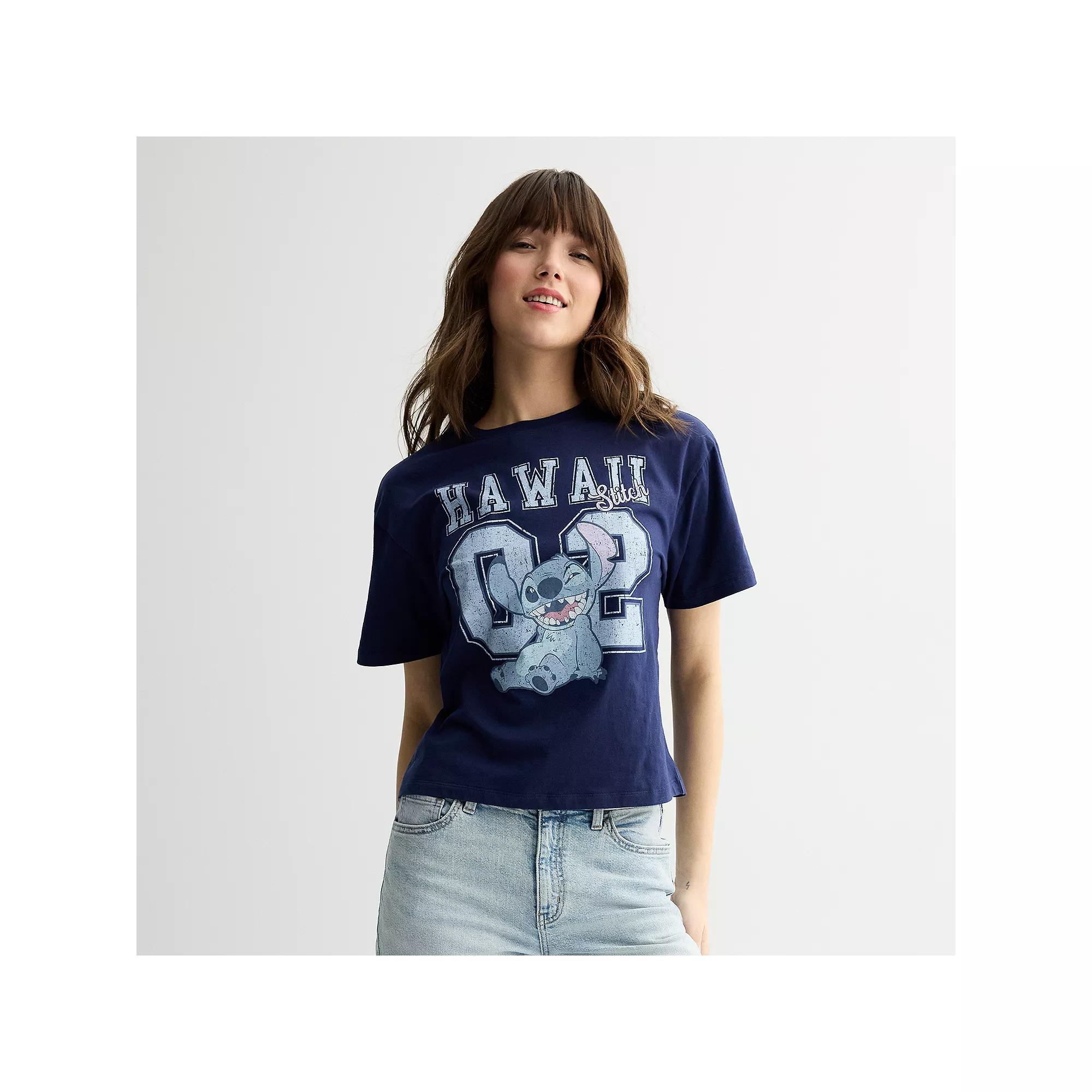 Disney's Lilo & Stitch Hawaii '02 Juniors' Cropped Graphic Tee, Women's, Size: XS, Blue Product Image