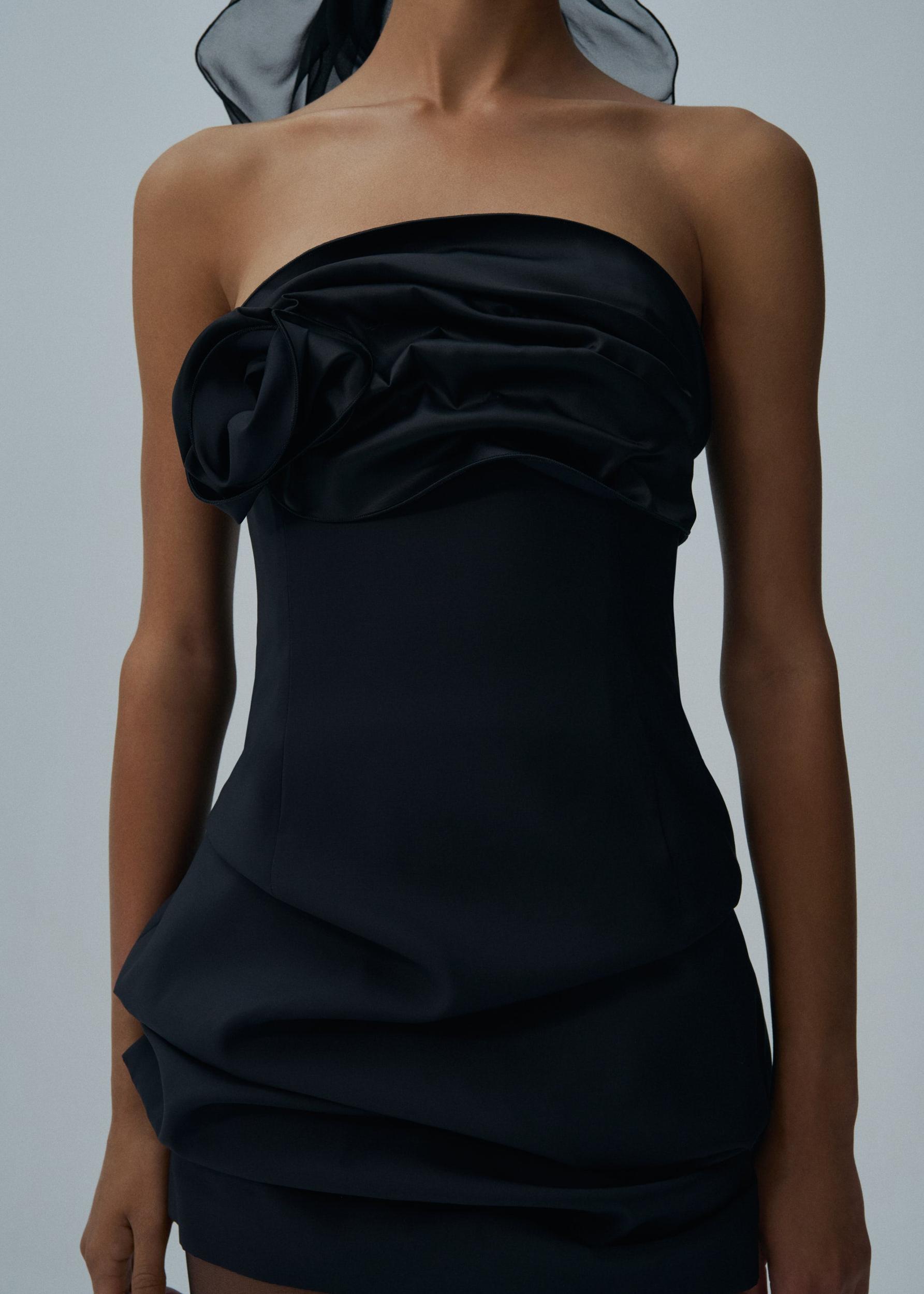 Strapless ruched mini dress in black Product Image