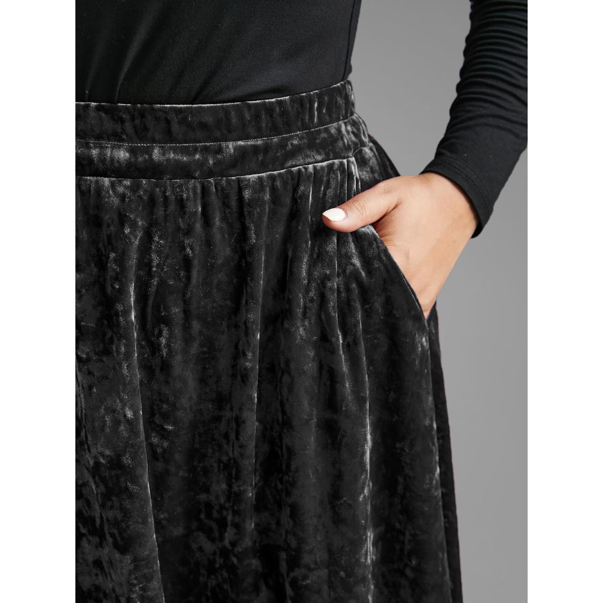 Plus Size Velvet Elastic Waist Skirt Women Black Elegant Loose Medium stretch Slanted pocket Everyday Skirts BloomChic 18-20/2X Product Image