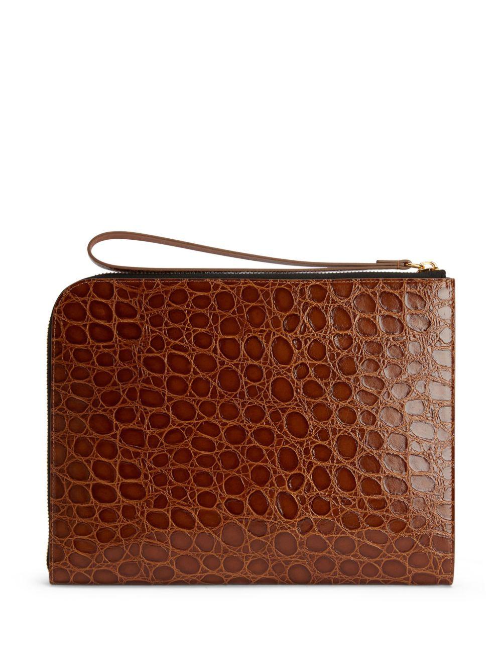 Fabian crocodile-embossed leather pouch Product Image