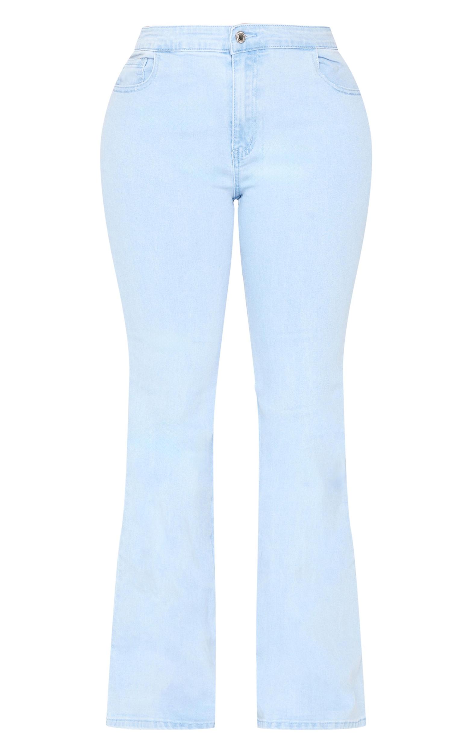 Shape Light Blue Wash Denim Lace Up Front Flare Jeans Product Image