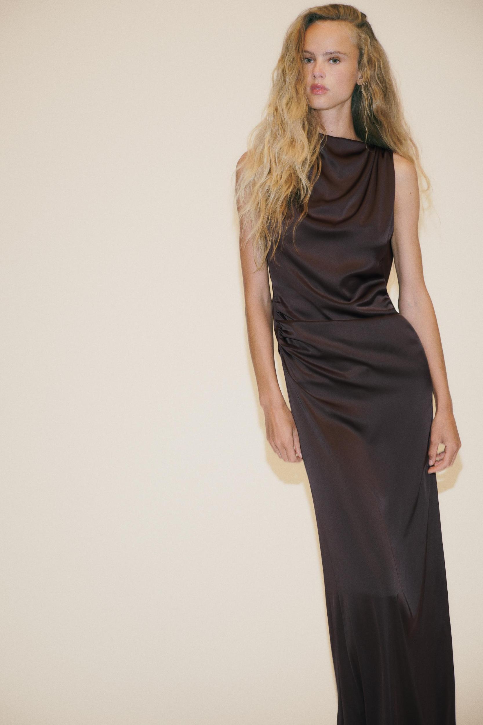 OPEN-BACK SATIN LONG DRESS Product Image