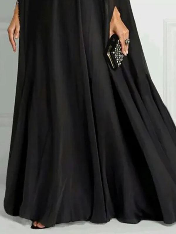 Long Sleeves Loose Rhinestone Round-Neck Maxi Dresses Product Image