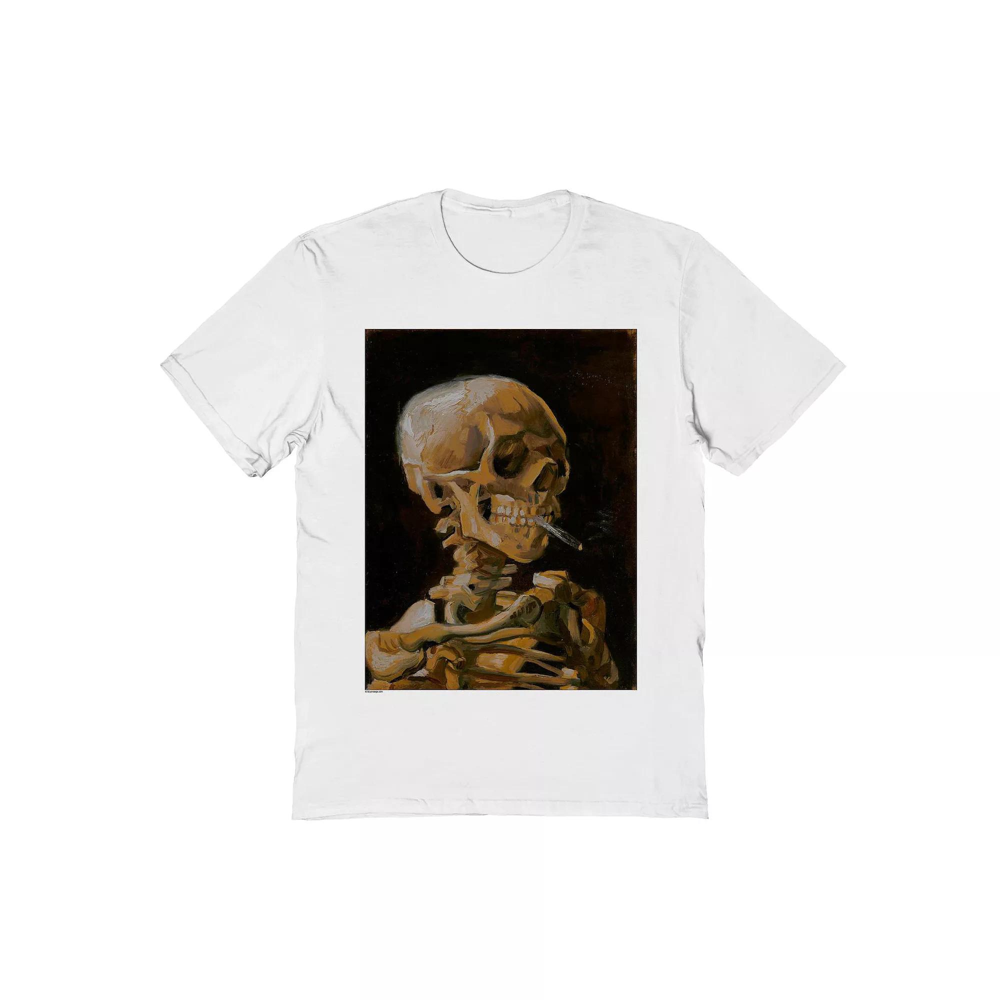 Men's Fine Art - Smoking Skeleton Graphic Tee, Size: Small, White Product Image