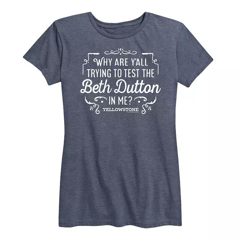 Womens Yellowstone Trying To Test Graphic Tee, Girls Grey Blue Product Image