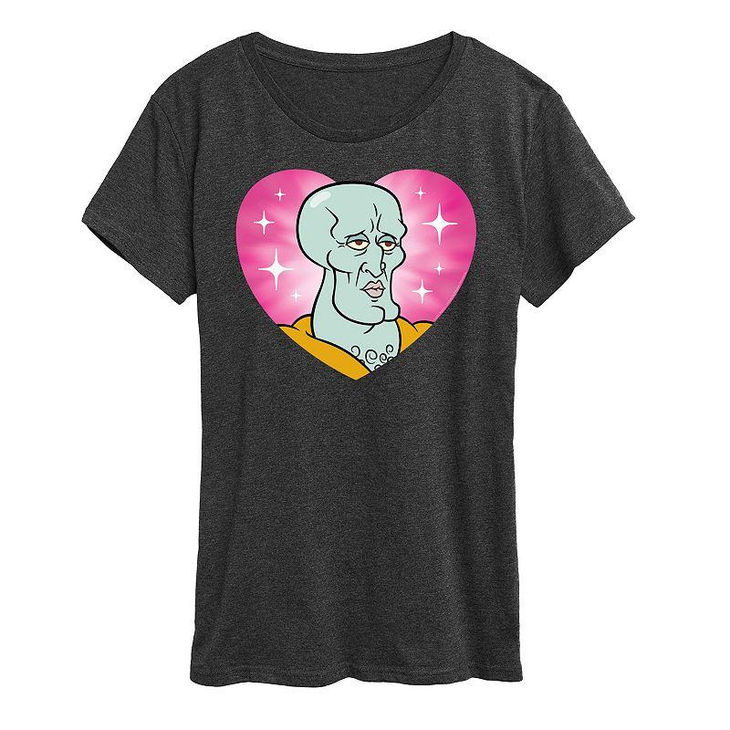 Women's Spongebob Squarepants Handsome Squidward Heart Graphic Tee,  Product Image