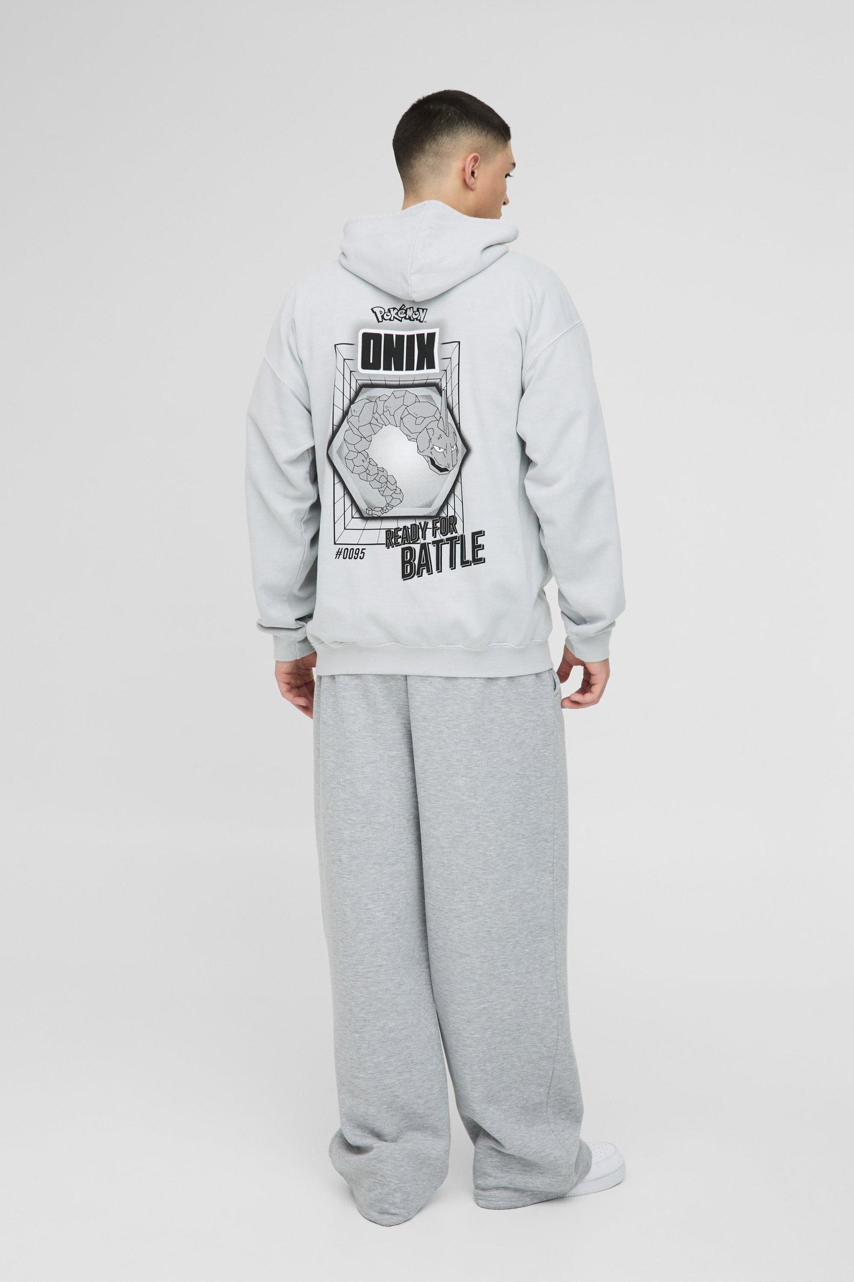 Oversized Pokemon Onix License Wash Print Hoodie | boohooMAN USA Product Image