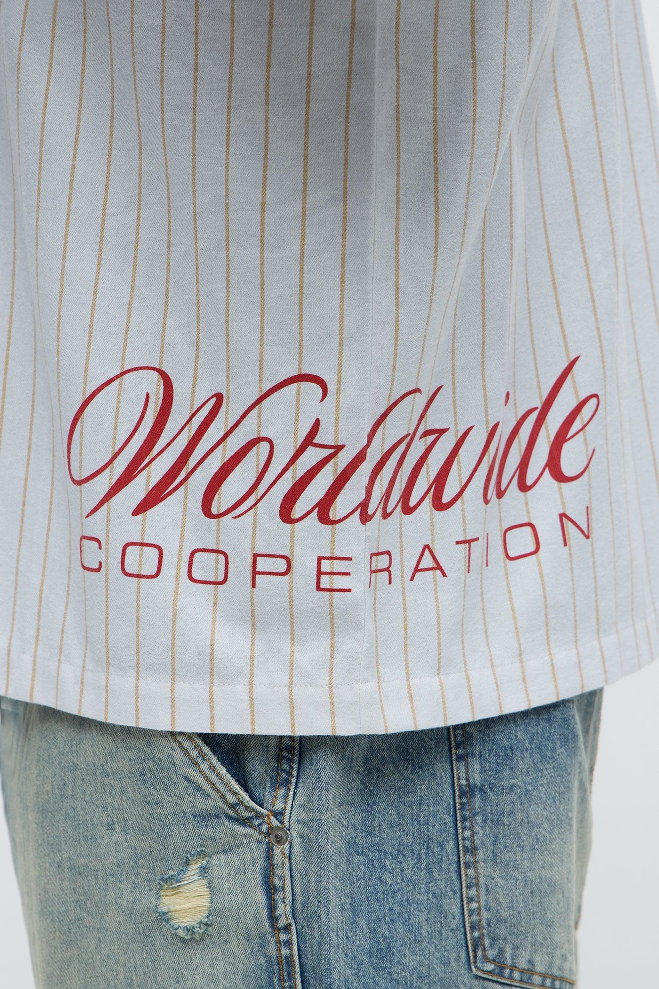 Worldwide Striped Cropped Button Up Shirt - White Male Product Image