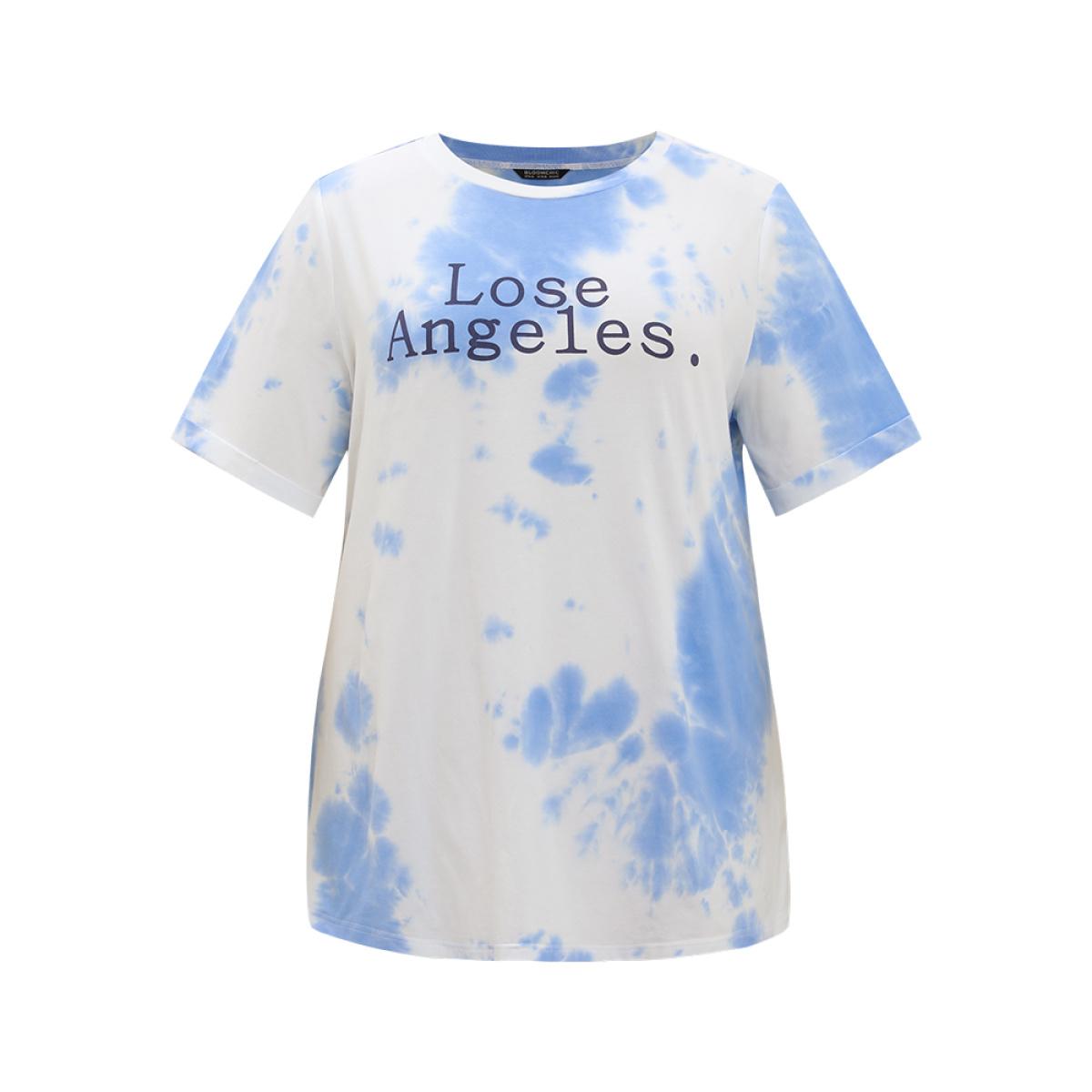 Plus Size Letter Print Short Sleeve Tie Dye T-shirt White Women Casual Art&design Dailywear T-shirts BloomChic 30/6X Product Image