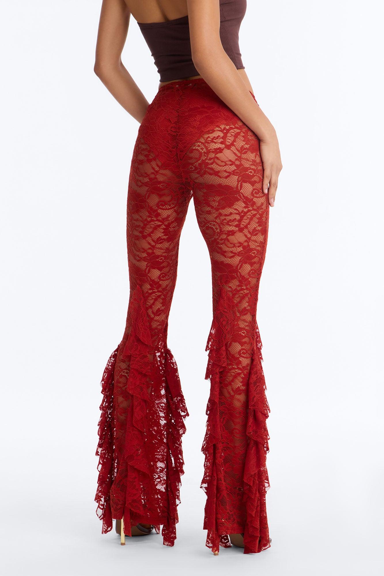 Biyanka Ruffle Lace Flare Pant - Terracotta Female Product Image