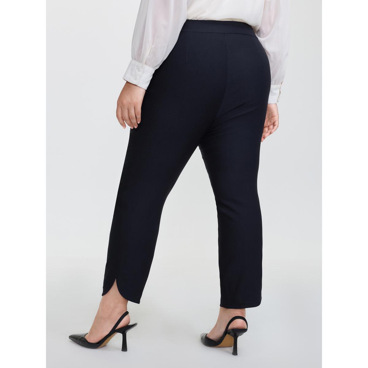 Plus Size Stretchy Split Hem Cropped Pants Women DarkBlue Office Bodycon Mid Rise Office Pants BloomChic 10/M Product Image