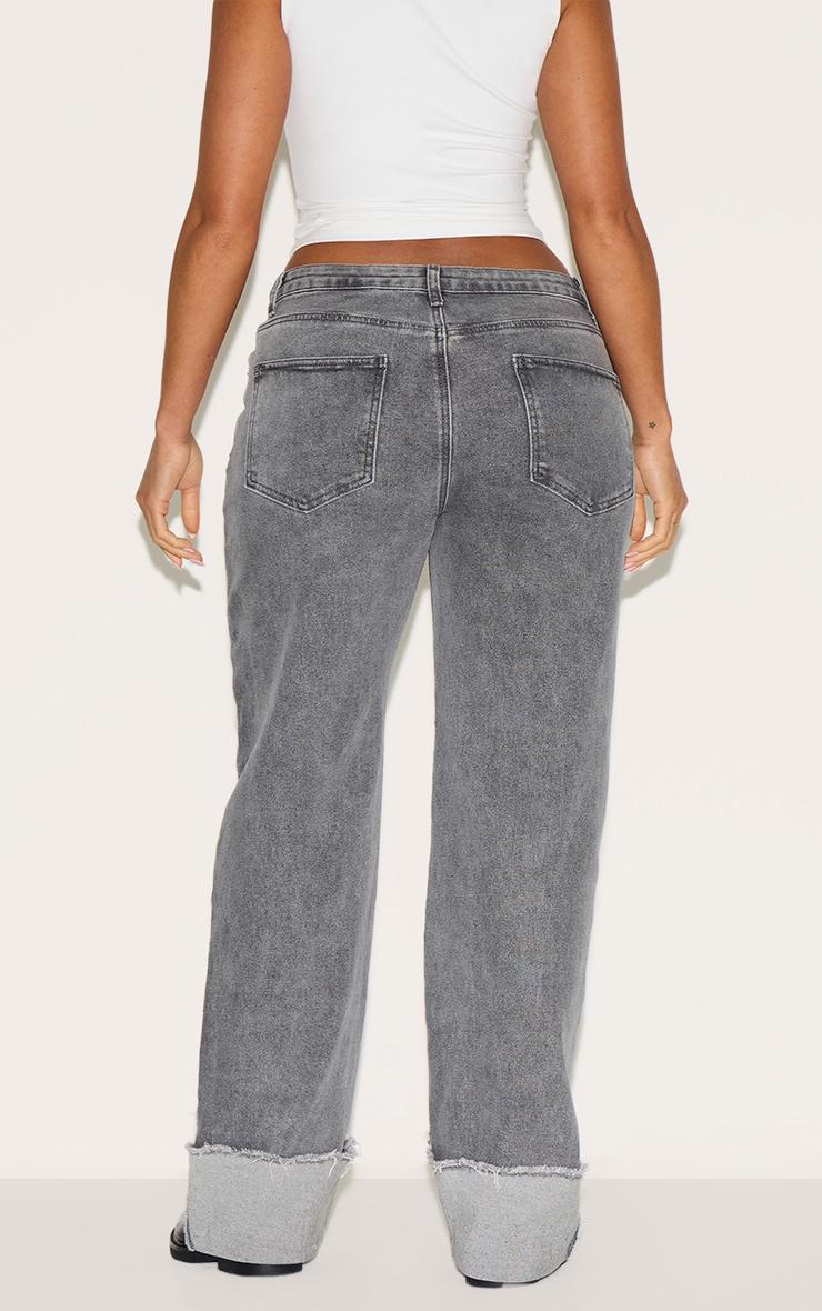  Shape Grey Stretch Denim Highwaisted Distressed Turn Up Hem Jeans Product Image