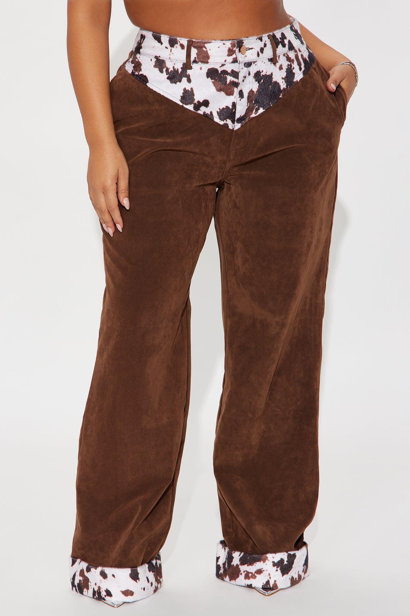 Saddle Up Faux Suede Wide Leg Pant - Brown/combo Female Product Image