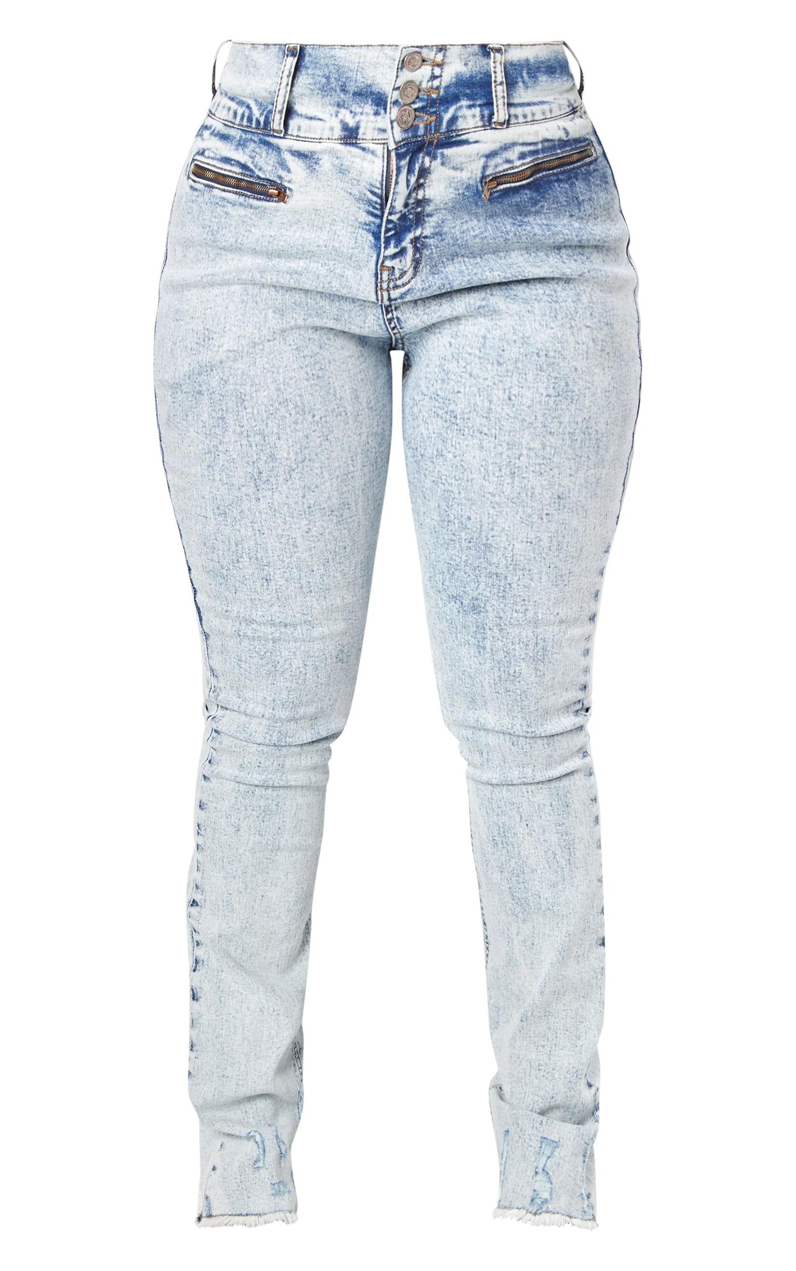Shape Light Blue Denim High Waisted Ripped Hem Jeans Product Image