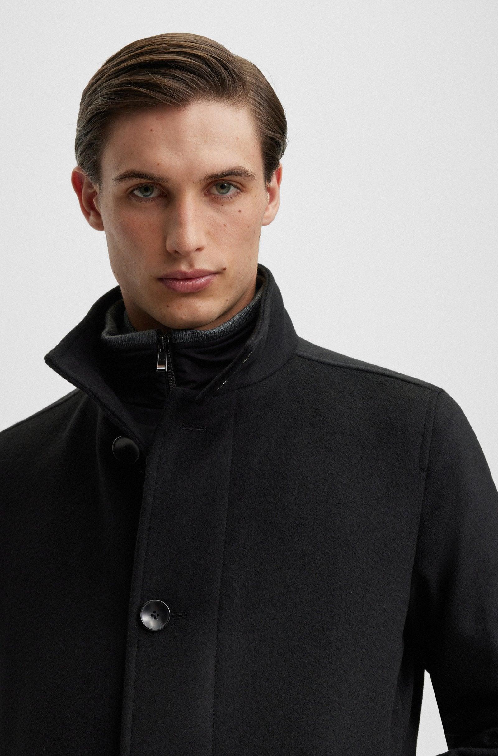 BOSS H-Coxtan Relaxed-Fit Virgin Wool Coat In Black Product Image