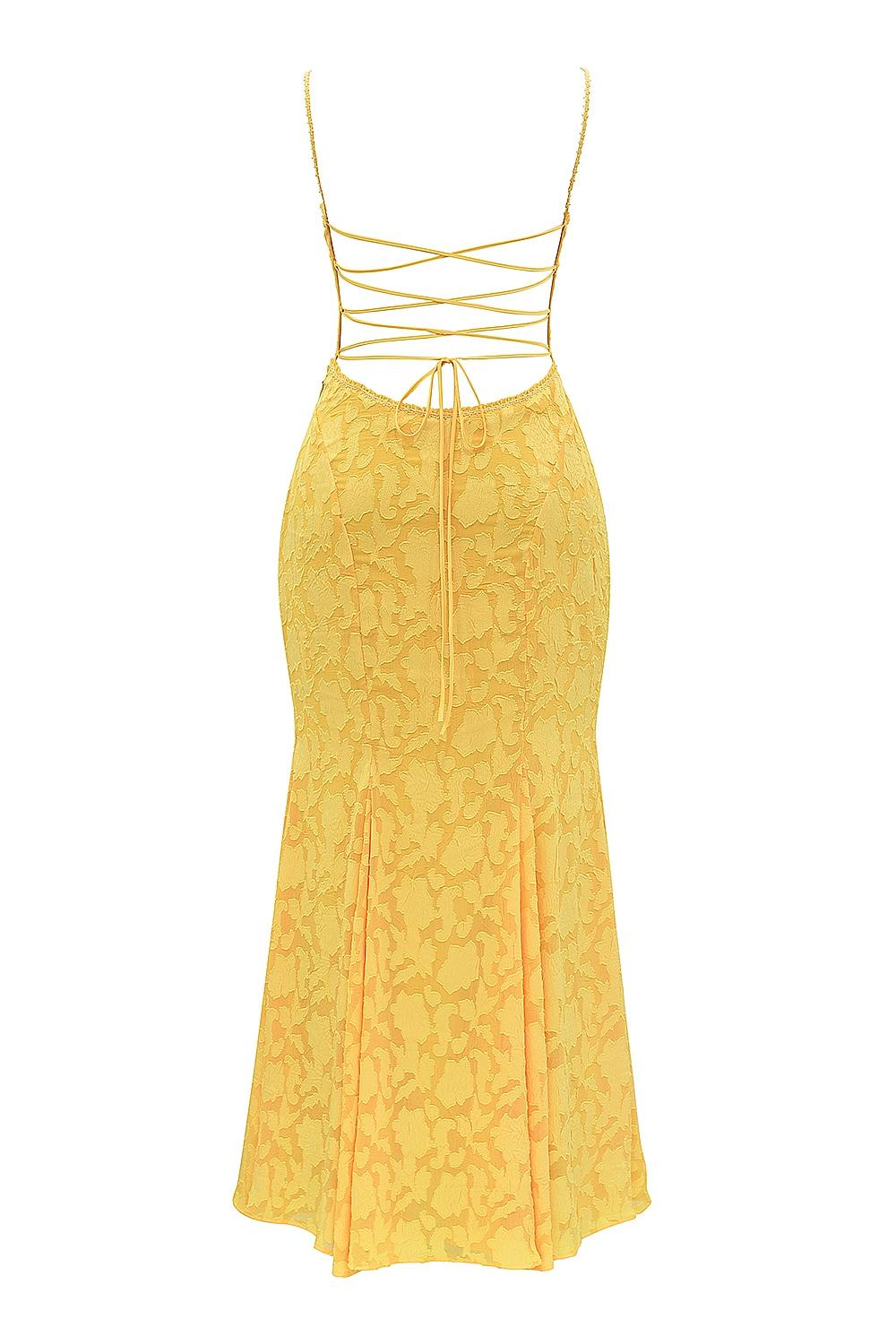 Joan  apricot lace up back maxi dress - sale Product Image