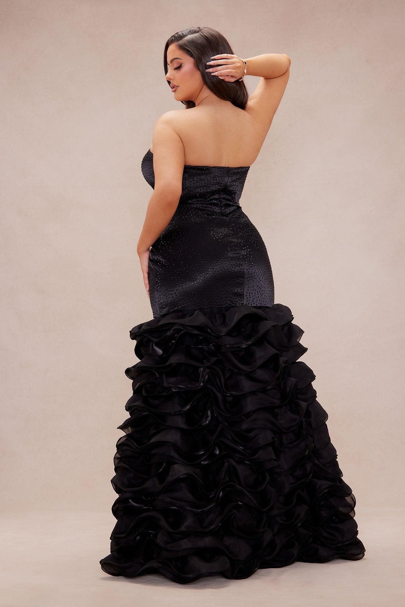 Belinda Embellished Satin Gown - Black Product Image