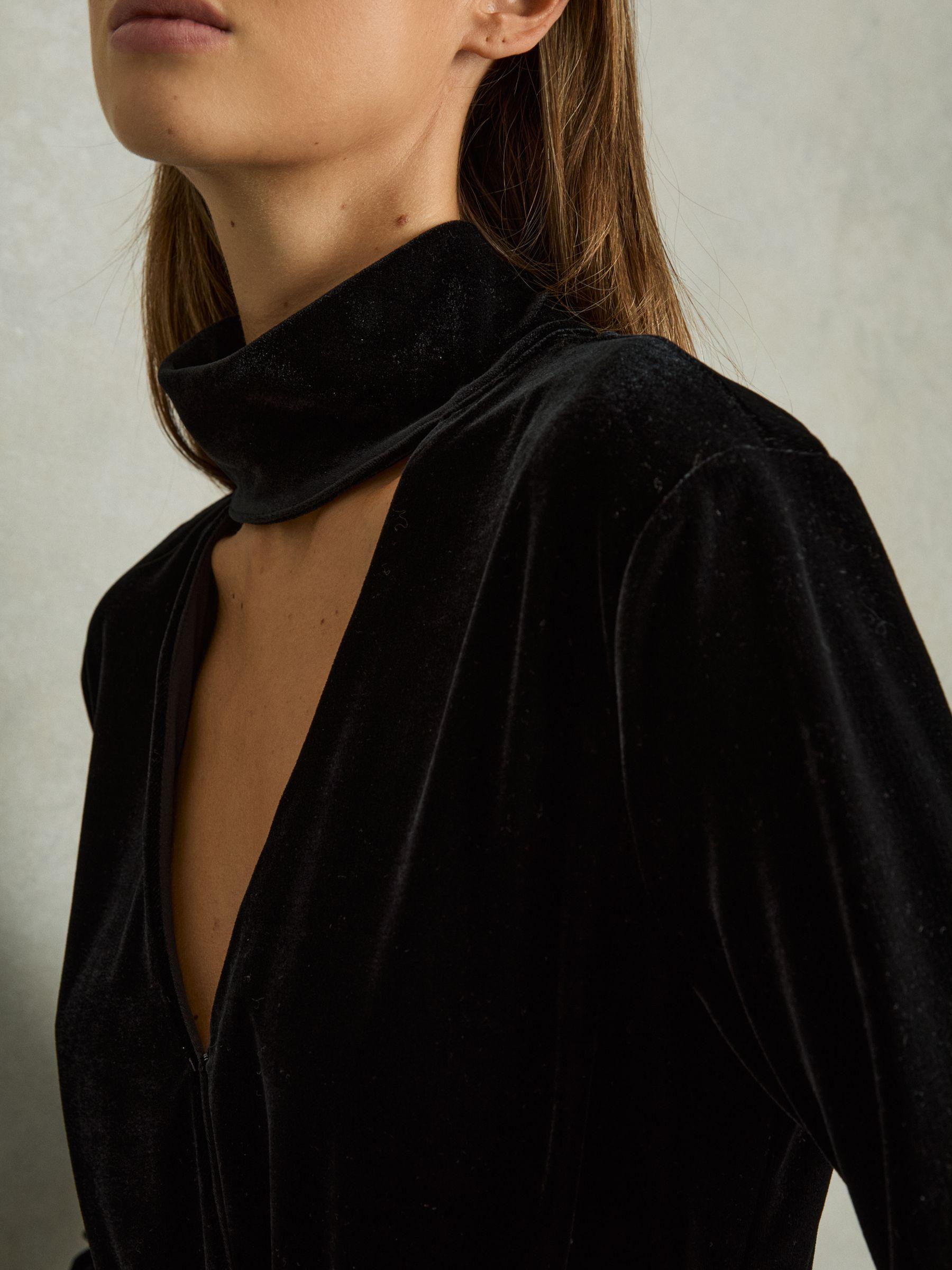 Petite Velvet Belted Wide Leg Jumpsuit in Black Product Image