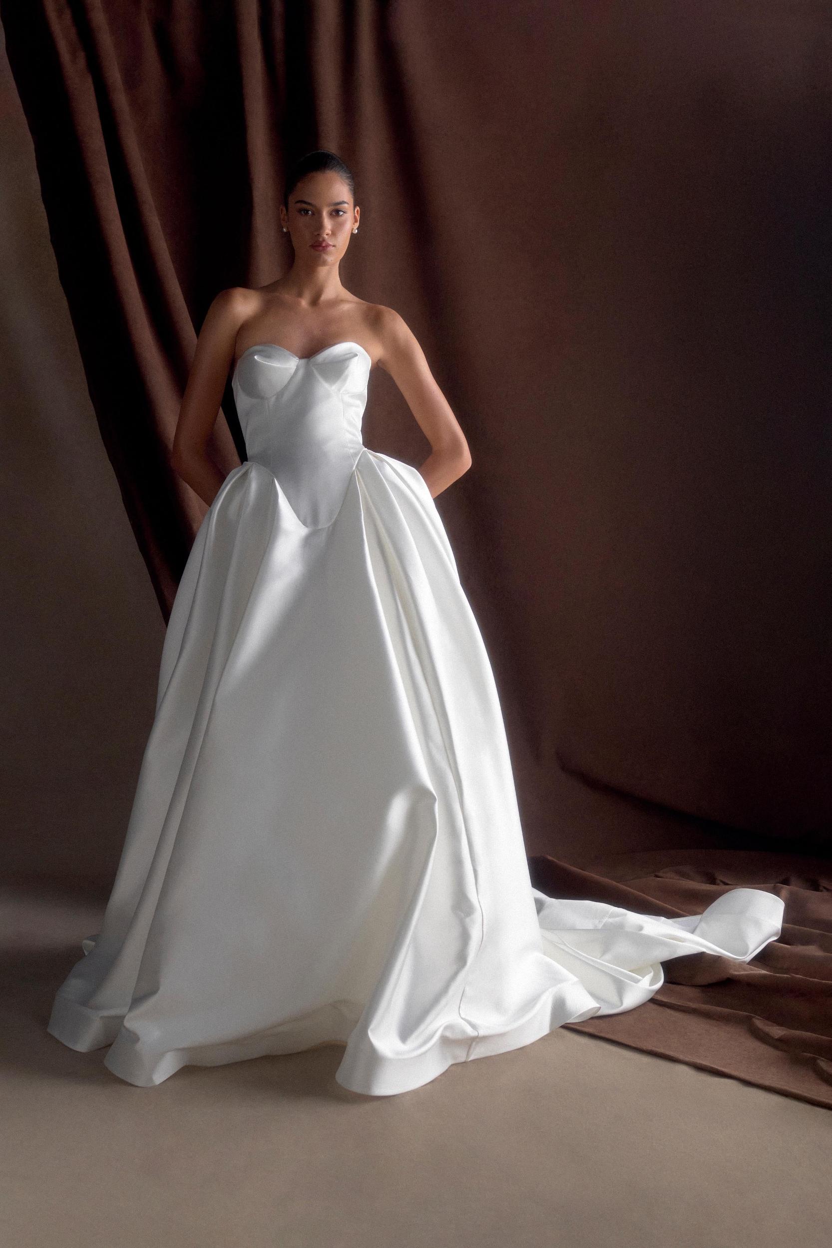 Delphine Satin Strapless Maxi Gown - White Product Image
