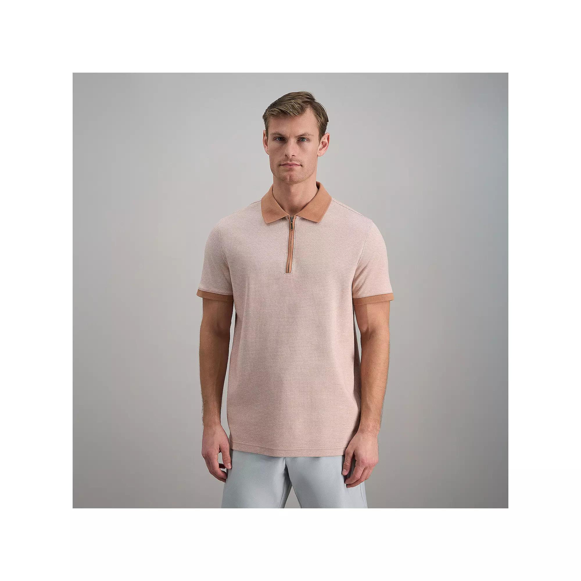Men's Haggar® Short Sleeve Rib Knit Quarter Zip Polo,  Product Image