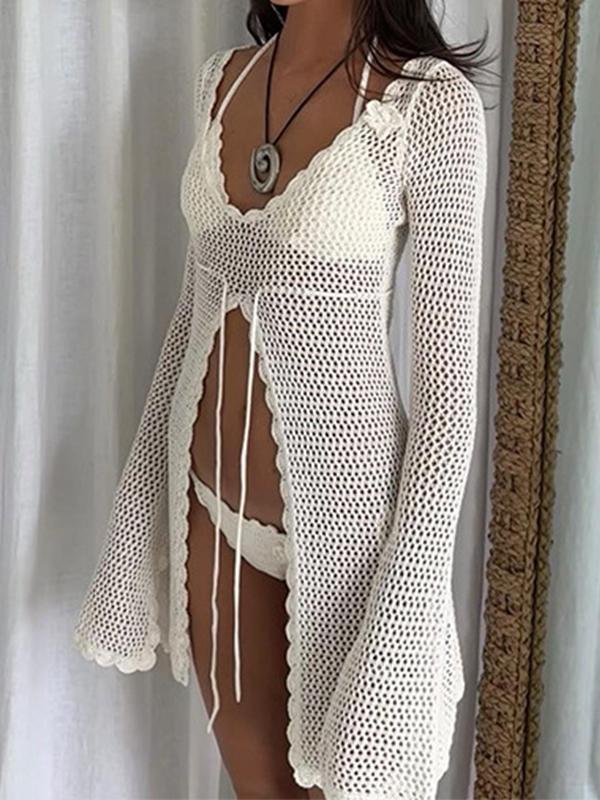 Cutout Scallop Trim Tie Up Slit Cover-up Product Image