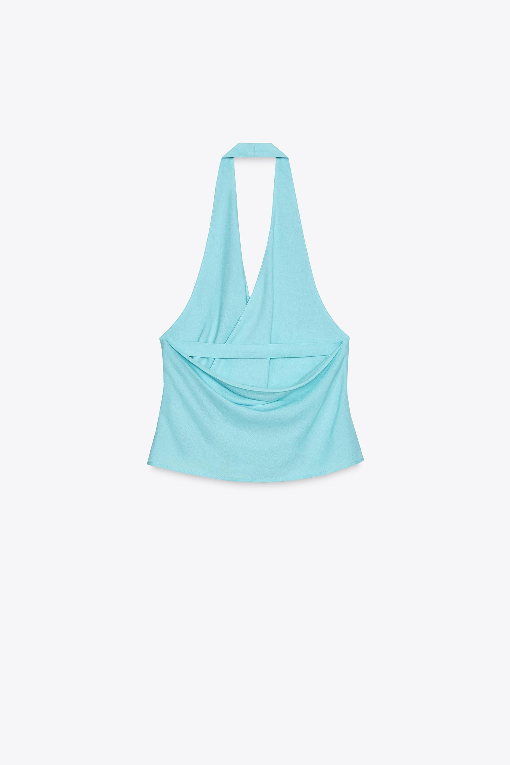 LINEN KNOTTED HALTER TOP Product Image