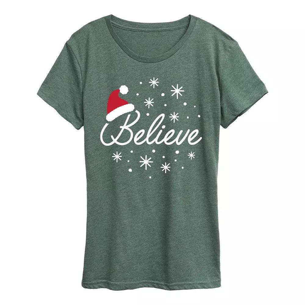 Women's Believe With Santa Hat Graphic Tee, Girl's,  Product Image