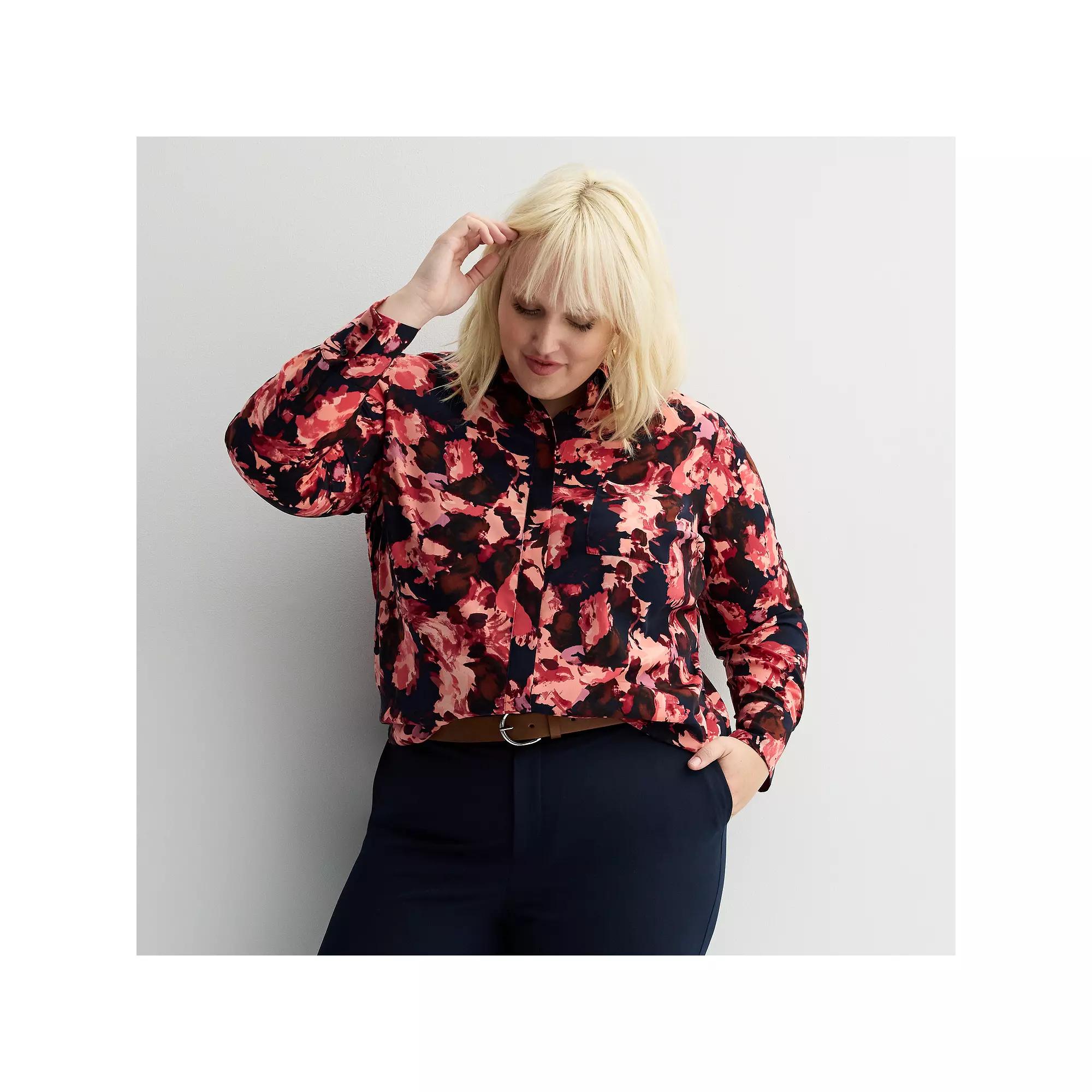 Plus Size Nine West Drapey Button Down Shirt, Women's, Size: 1XL, Pink Abstract Flora Product Image