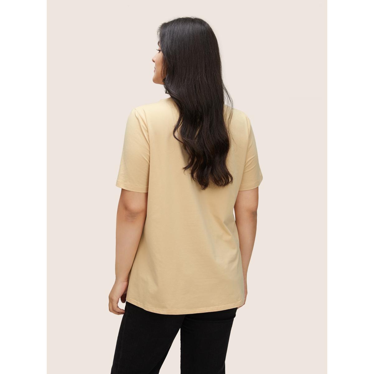 Plus Size BLOOMCHIC Basic Solid Crew Neck T-shirt Apricot Women Casual Non Positive slogan Everyday T-shirts BloomChic 14-16/1X Product Image