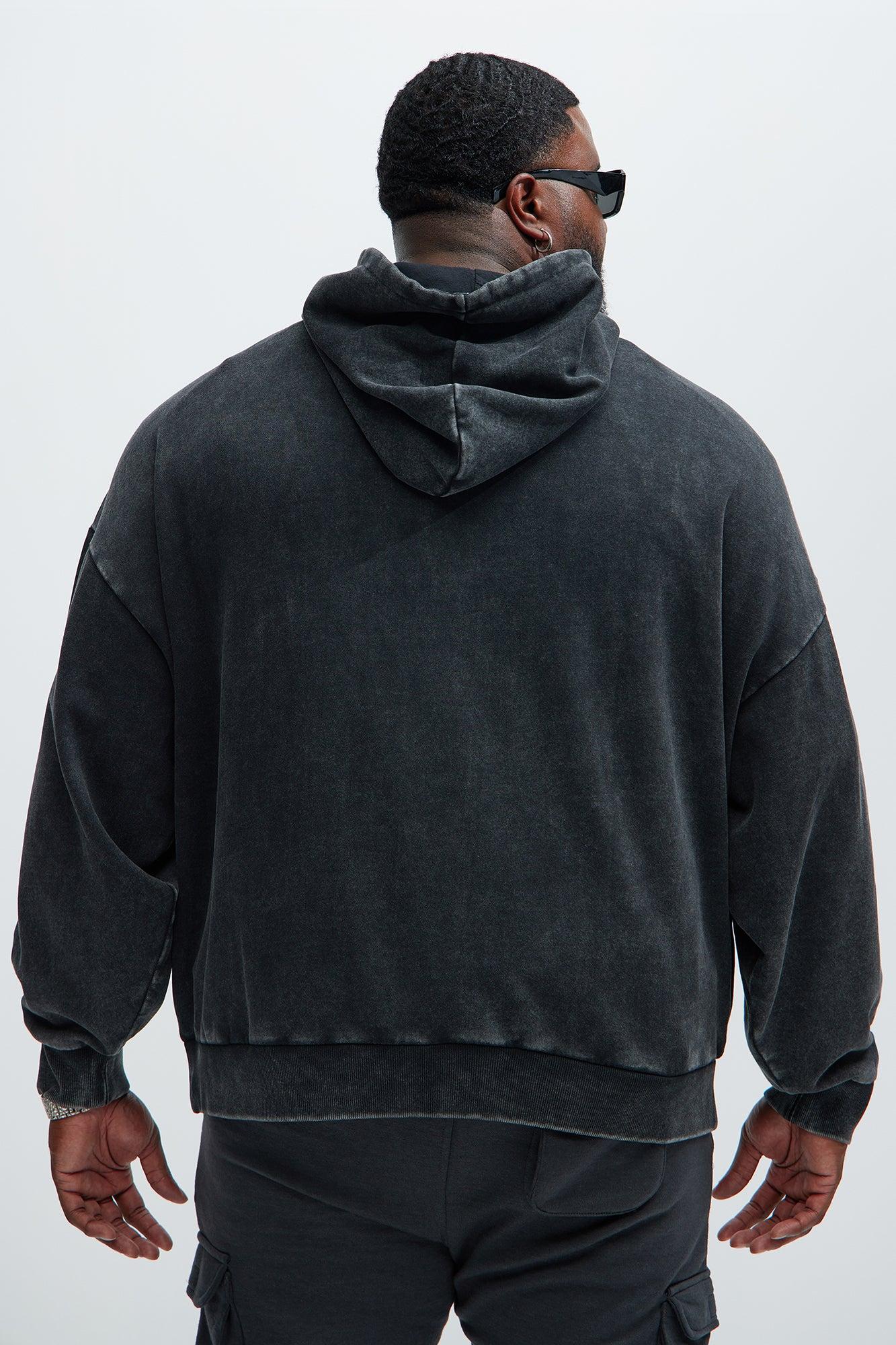 Tyson Snap Panel Oversized Hoodie - Black Wash Product Image