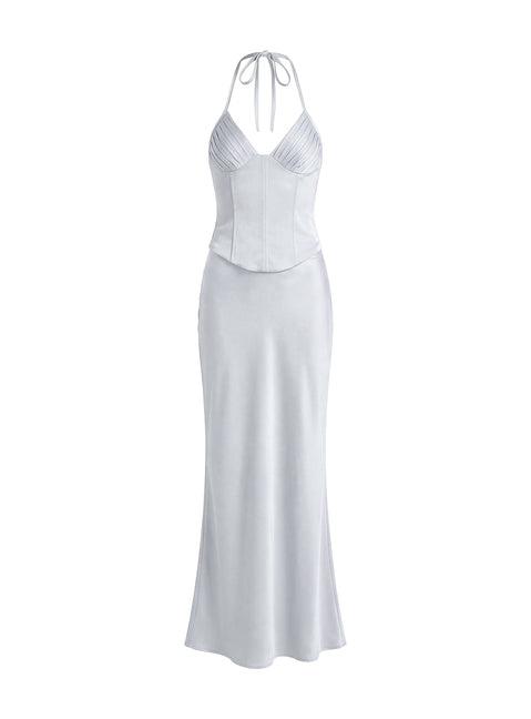 Devotedness Satin Corset Maxi Dress Silver Product Image