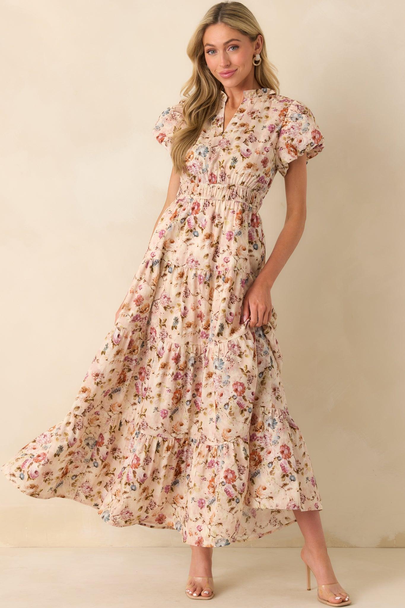 It's All Her Own Light Pink Multi Floral Print Cotton Maxi Dress Product Image