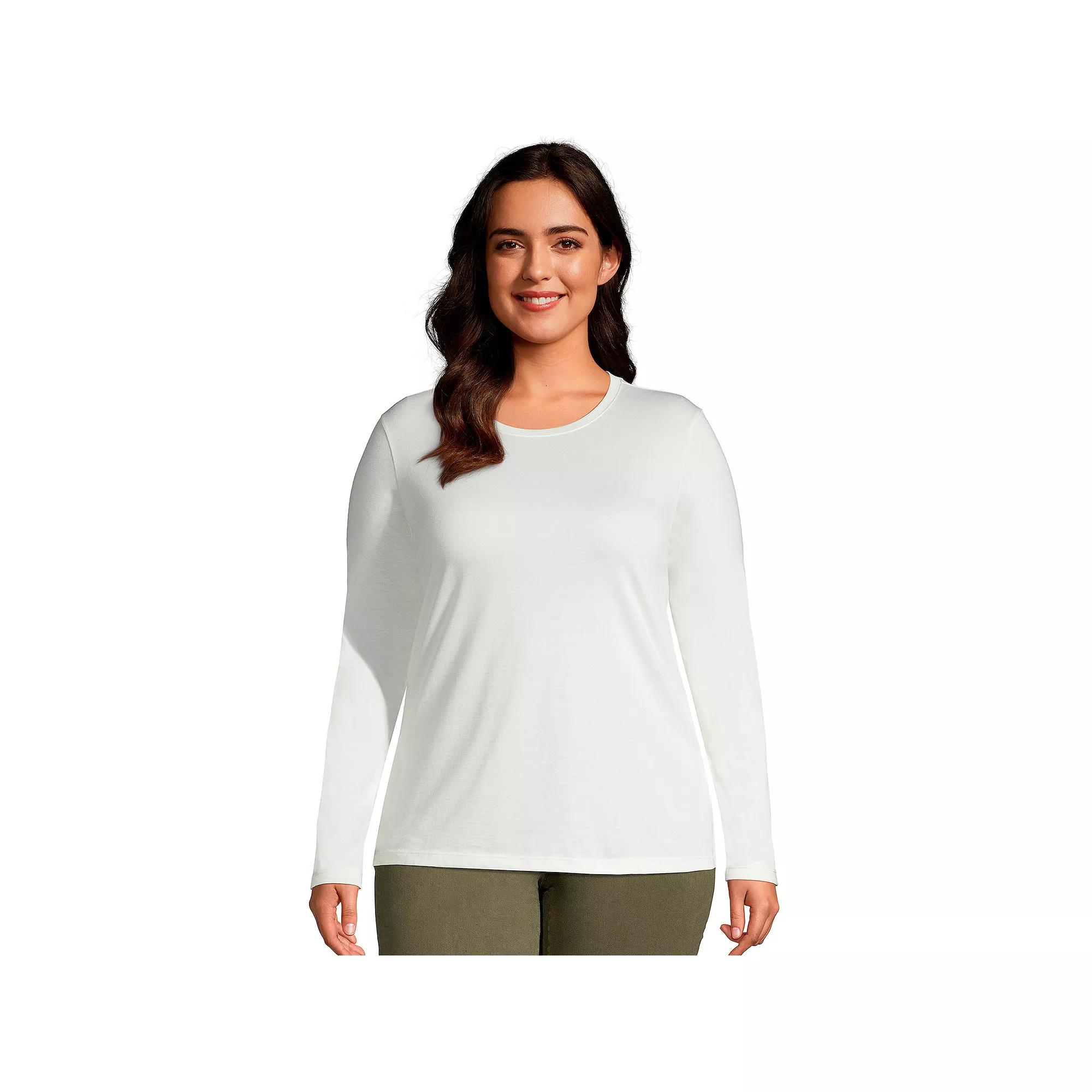 Plus Size Lands' End Long Sleeve Relaxed Supima Cotton Crewneck Tee, Women's, Size: 3XL, Ivory Product Image