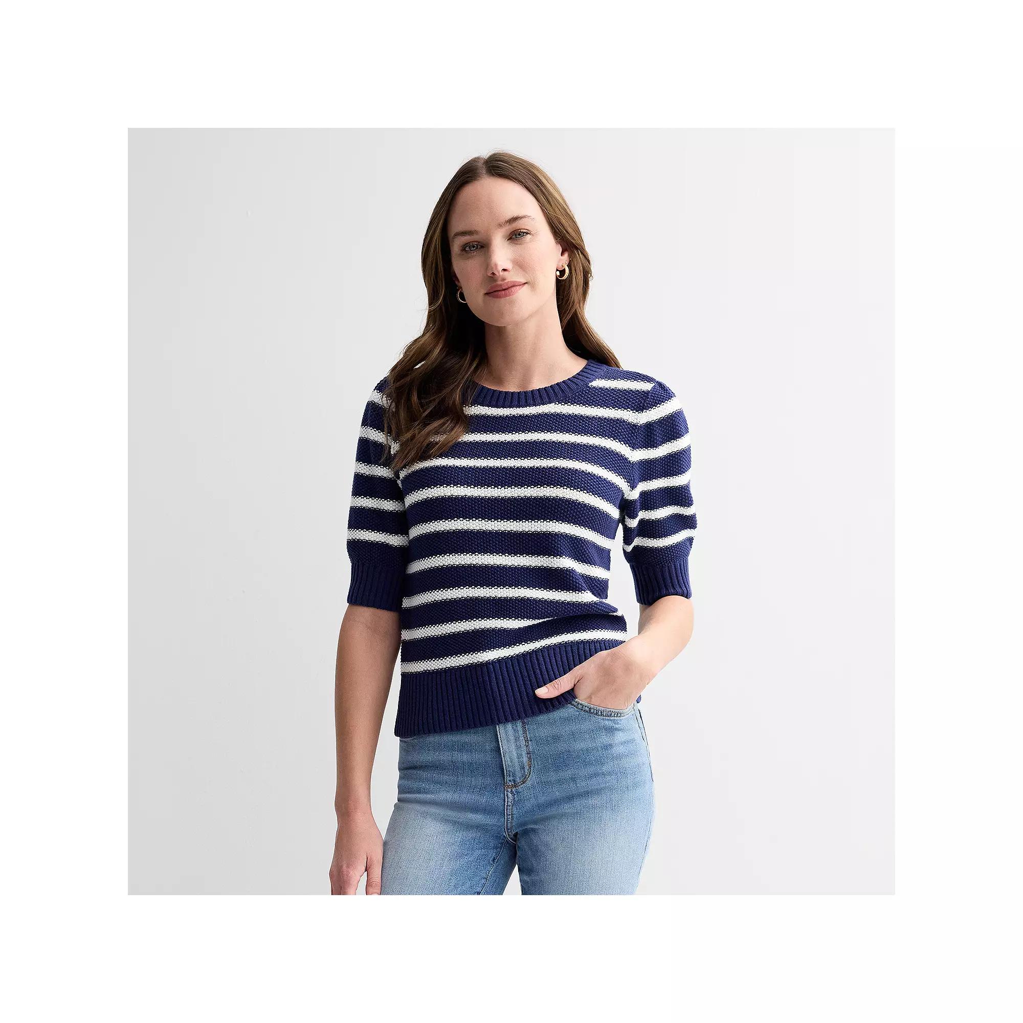Women's Sonoma Goods For Life® Short Sleeve Sweater, Size: Large, Easy Blue Stripe Product Image