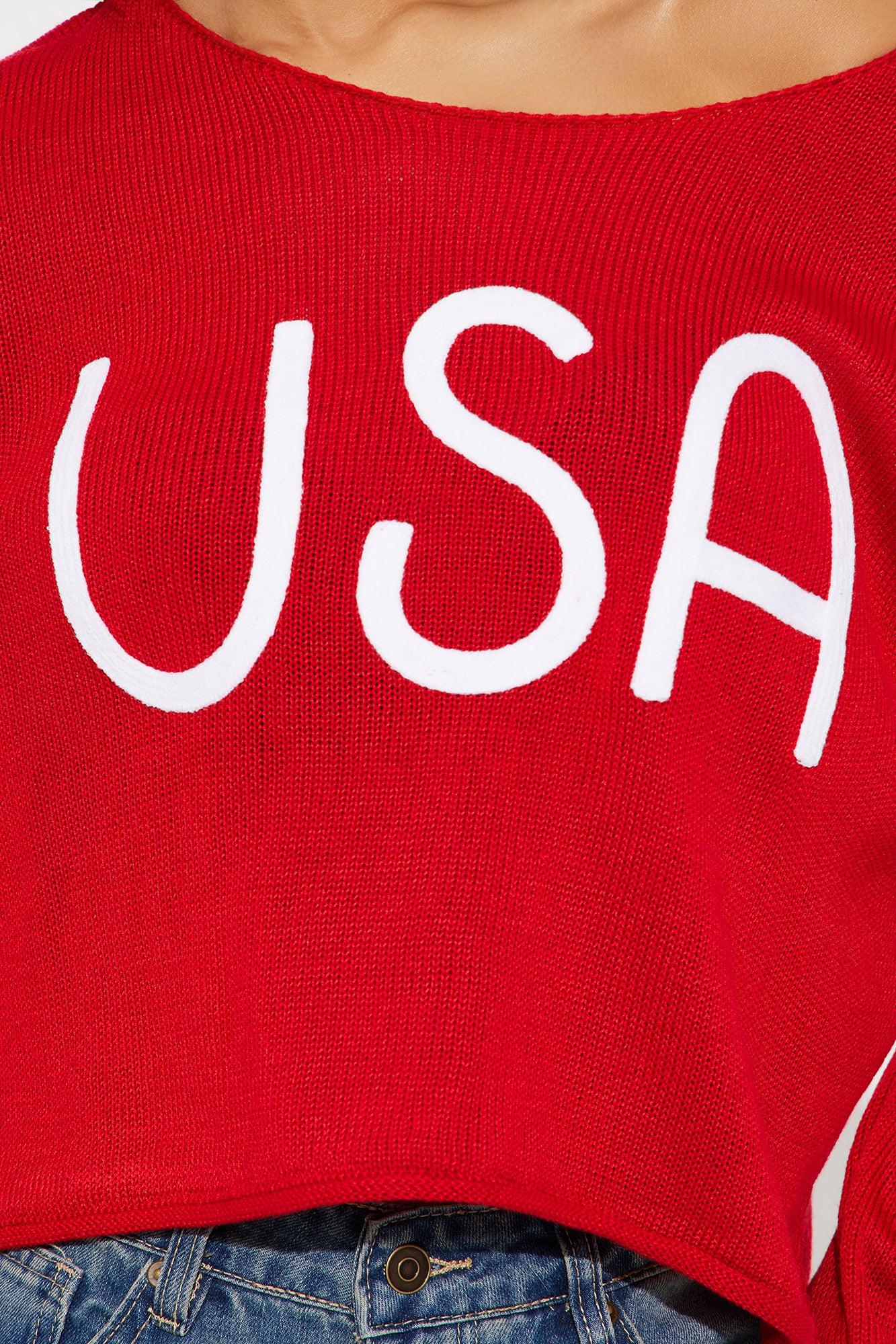 USA Embroidered Pullover Sweater - Red/White Product Image