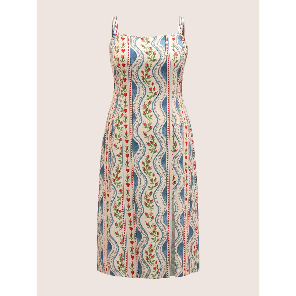 Plus Size Boho Print Split Front Cami Dress Skyblue Women Elegant Slit Non Sleeveless Curvy BloomChic 28/5X Product Image