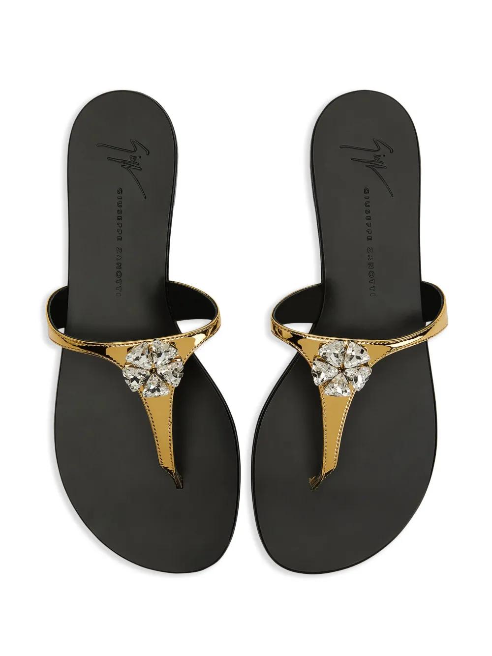 Brionne crystal-embellished metallic flat sandals Product Image