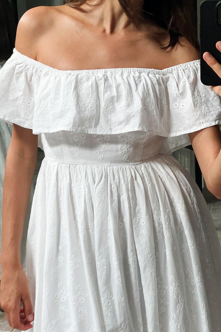 Off Shoulder Anglaise Midi Dress Product Image