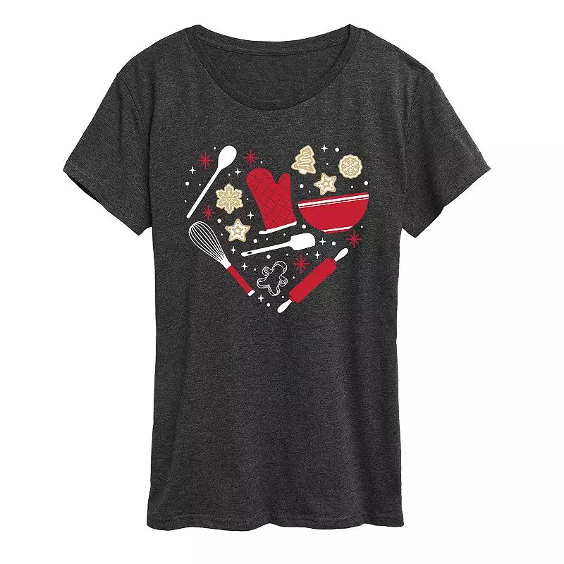 Womens Christmas Baking Heart Graphic Tee, Girls Product Image
