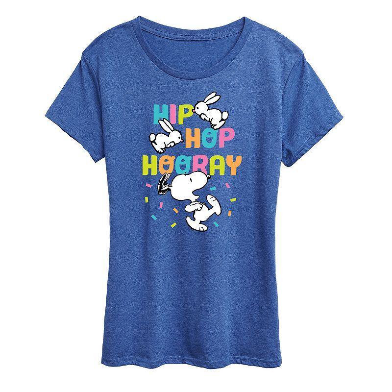 Womens Peanuts Snoopy Hip Hop Hooray Graphic Tee Grey Royal Blue Product Image