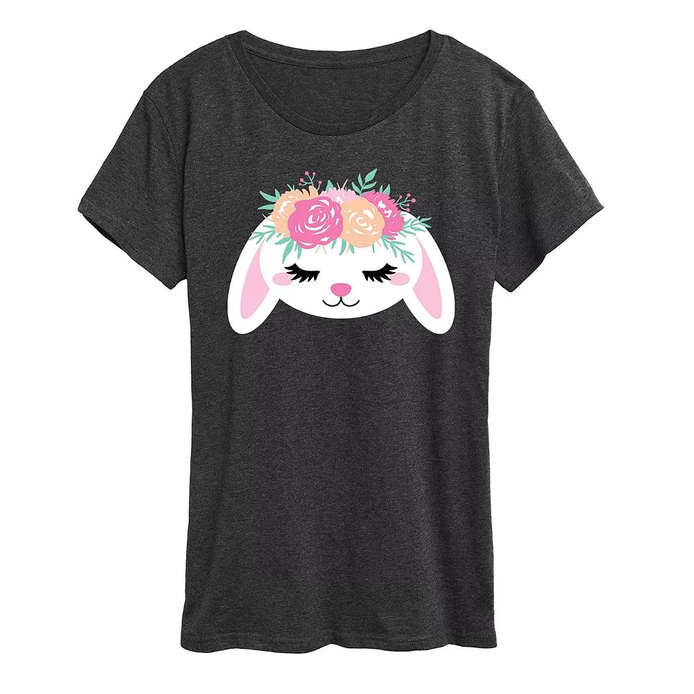Women's Bunny Face With Flower Crown Graphic Tee,  Product Image
