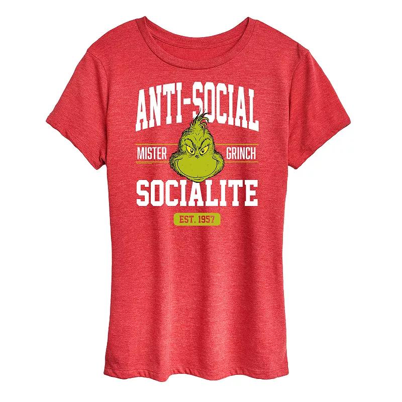 Women's Dr. Seuss The Grinch Anti Social Socialite Graphic Tee, Girl's,  Product Image