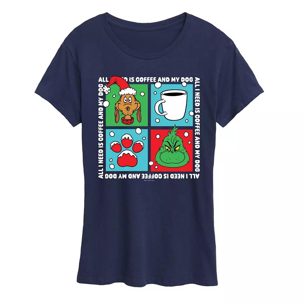 Women's Dr. Seuss Grinch Coffee & My Dog Graphic Tee,  Product Image