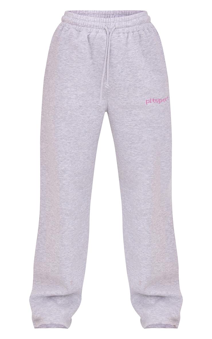 PLT SPORT Ash Grey Embroidered Drawstring Waist Wide Leg Sweatpants Product Image