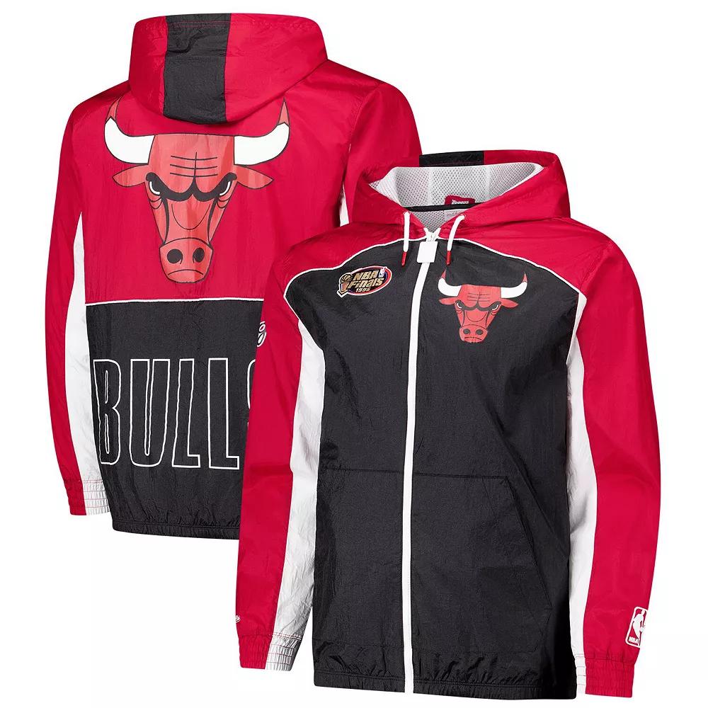 Men's Mitchell & Ness Black/Red Chicago Bulls Hardwood Classics Big Shot Premium Full-Zip Windbreaker Jacket, Size: Large Product Image
